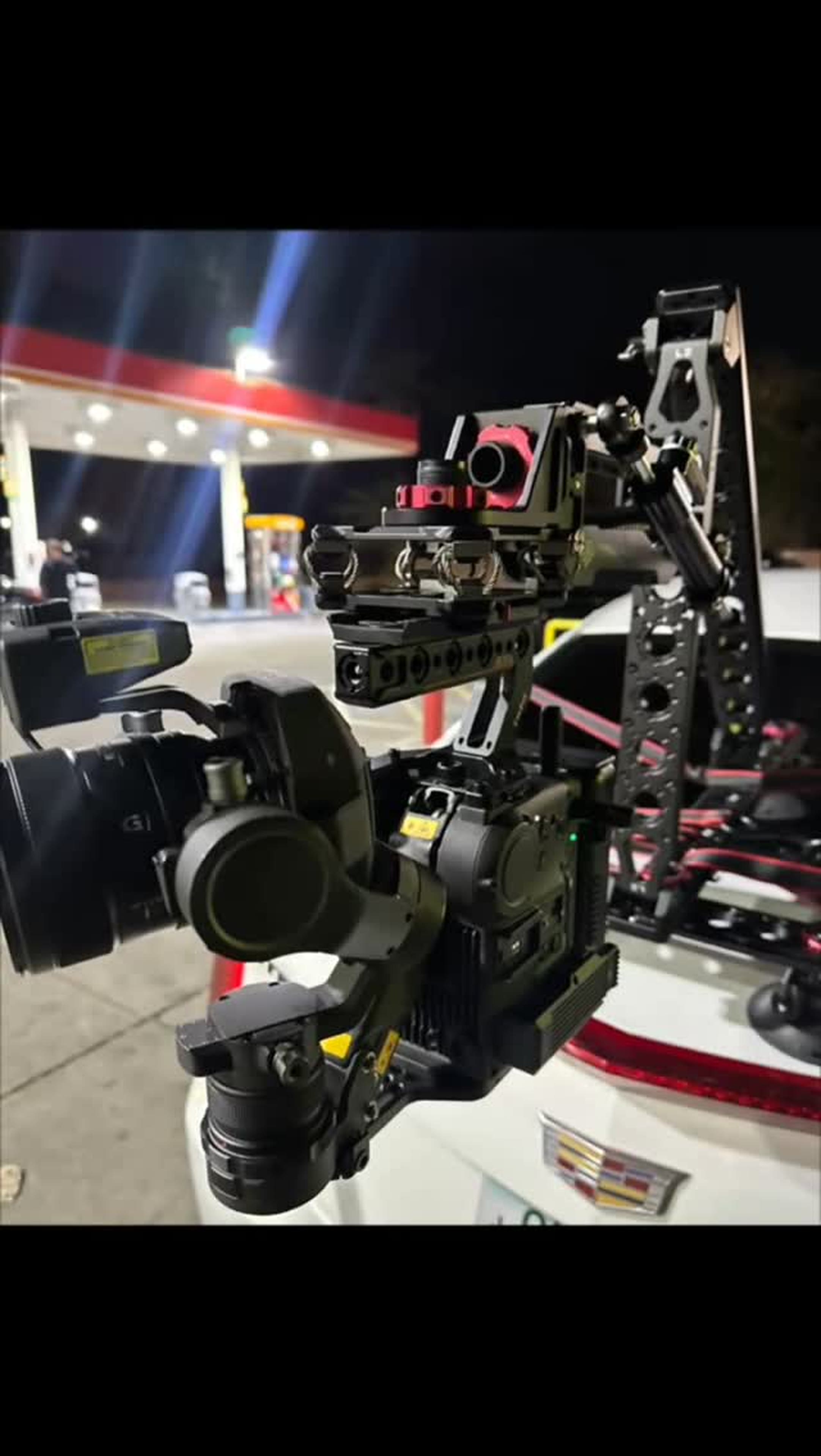 Cinema camera on a car mount