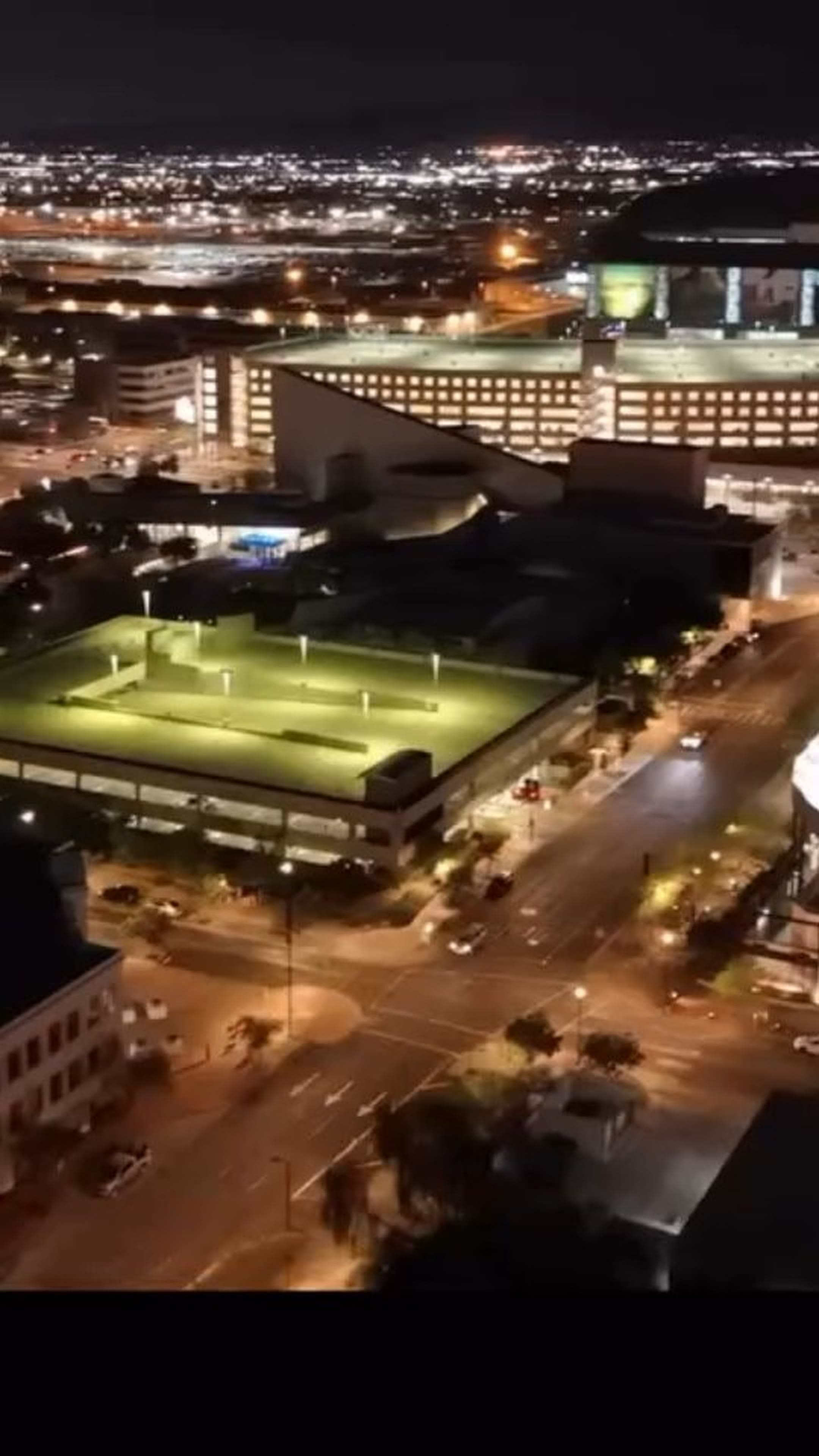 Nighttime aerial view of the city